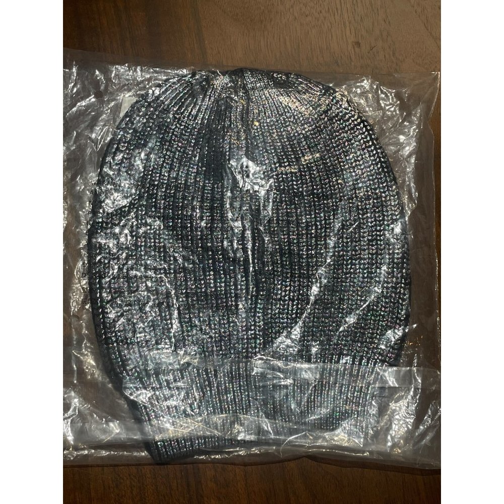 Kurt Geiger London Be Kindness Foil Rib Beanie in Black New Womens Skully - Picture 3 of 6